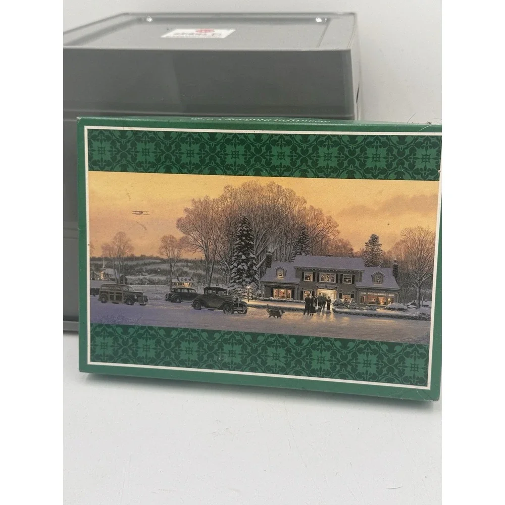 Vintage Christmas Greeting Cards Set Winter Scenes Cardinals Gold Foil Lot Of 10